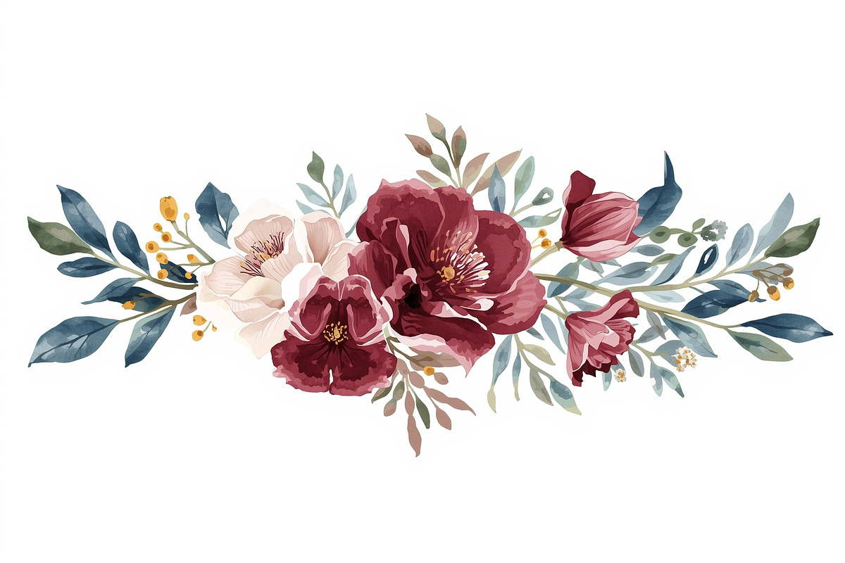 Burgundy Floral Clipart Set, an Illustration by Designer_Momina (Photo 2 of 16)
