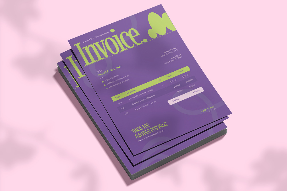 Knitwear Brand - Invoice Template, a Stationery Template by VUNIRA (Photo 2 of 3)