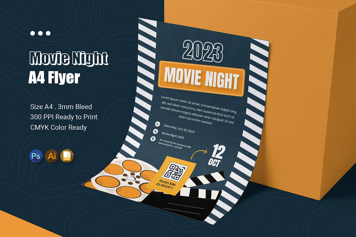 Movie Night Flyer, a Flyer Template by Esensifiksi.studio (Photo 1 of 2)