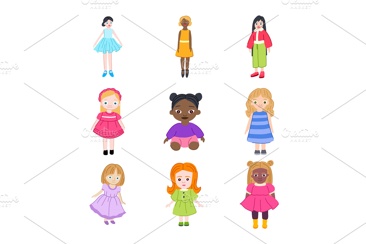 doll toy set cartoon vector, an Object Illustration by pikepicture