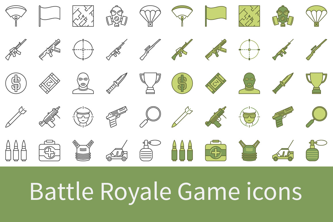 Battle Royale Video Game icons, an Outline Icon by Venomous Vector