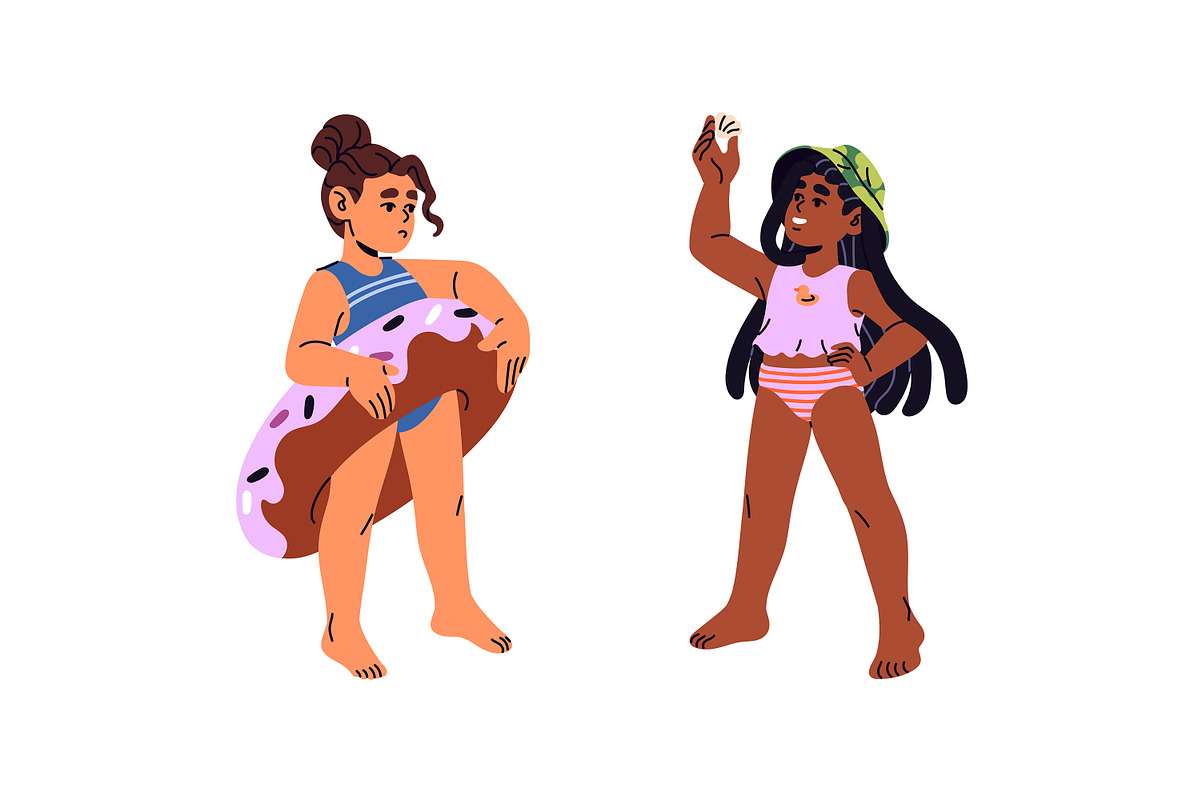 Happy kids in swimsuits, summer set, a Person Illustration by PaperTrident (Photo 3 of 5)