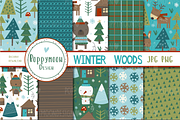 Winter Woods paper set, a Pattern Graphic by Poppymoondesign (Thumbnail 1 of 3)