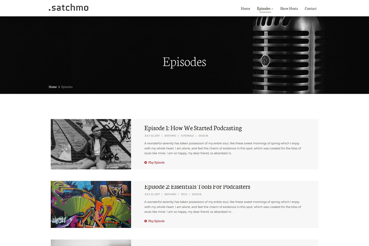 Satchmo Podcast WordPress Theme, a WordPress Template by SecondLineThemes (Photo 3 of 5)