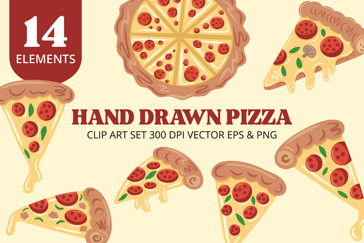 Hand Drawn Pizza Clipart & Vector, an Illustration by Printable Pretty Studio (Photo 1 of 3)