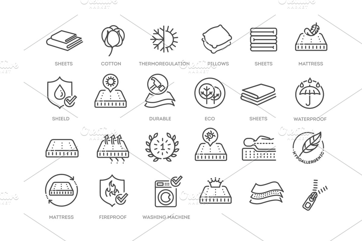Set of outline Bedding icons, an Outline Icon by Tettygreen (Photo 2 of 2)