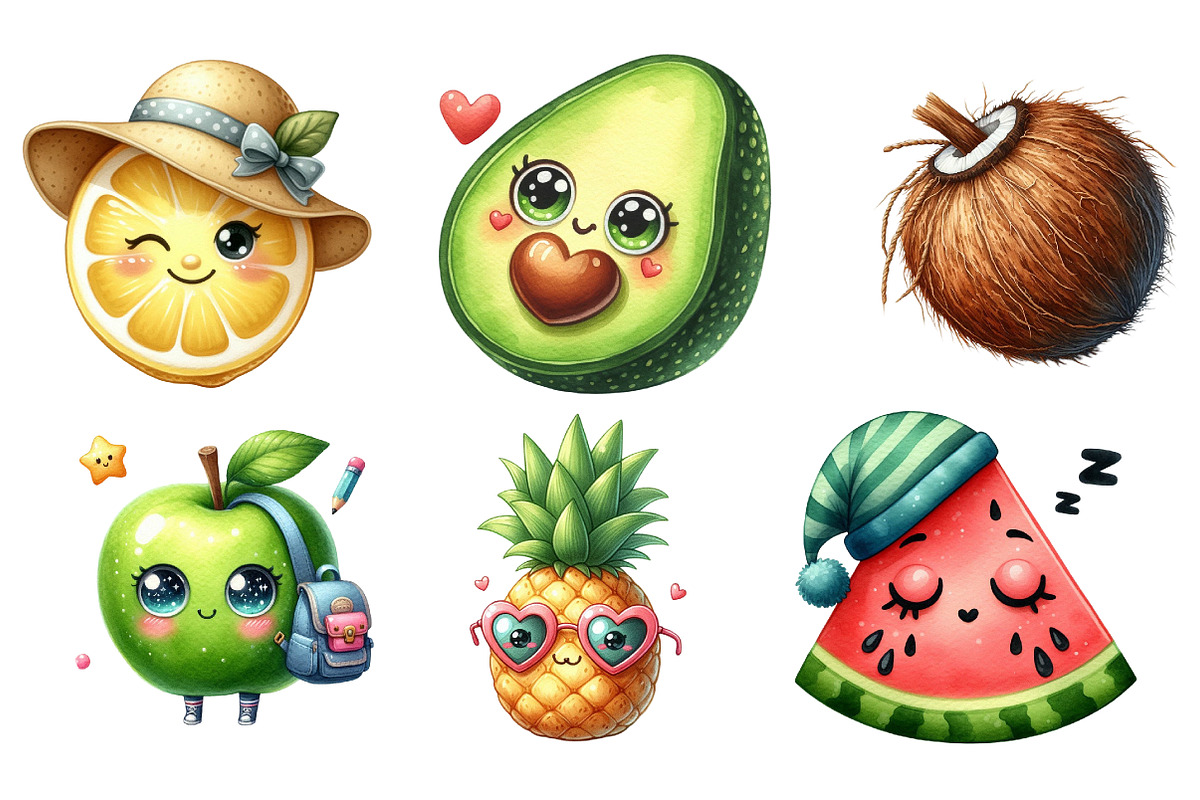 Cute Fruit Clipart,Kawaii Fruits PNG, an Illustration by SinaCreation (Photo 5 of 5)