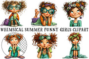 Whimsical Summer Funny Girls Clipart, an Illustration by OK Design (Thumbnail 2 of 6)