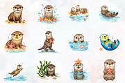 Happy Otters & Starfish Beach Clipar, an Illustration by RobertsArt (Thumbnail 3 of 7)