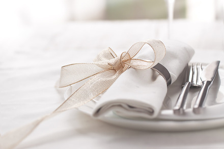 Elegant decorated table with cutlery featuring dinner, table, and setting, a Food & Drink Photo by Valeria Art
