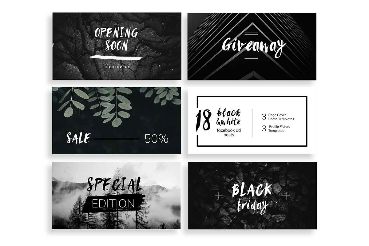 Black & White Facebook Ad Templates, a Social Media Template by Wild Ones (Photo 3 of 9)