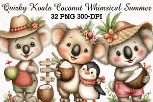 Quirky Koala Coconut Whimsical Summe, an Illustration by RobertsArt