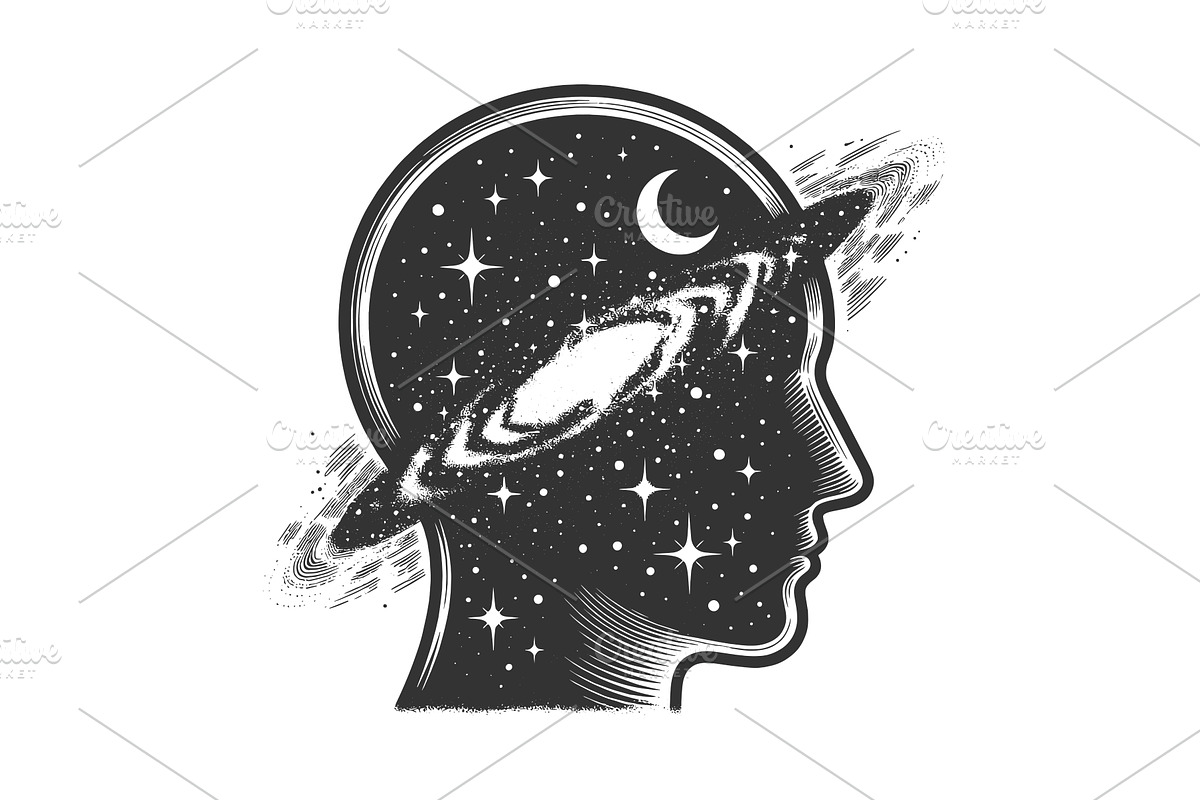 Human Mind Filled with Galaxy and, a Person Illustration by AlexArt