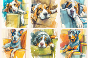 Watercolor Dogs on the Couch, an Animal Illustration by PrintHaven Designs (Thumbnail 6 of 10)