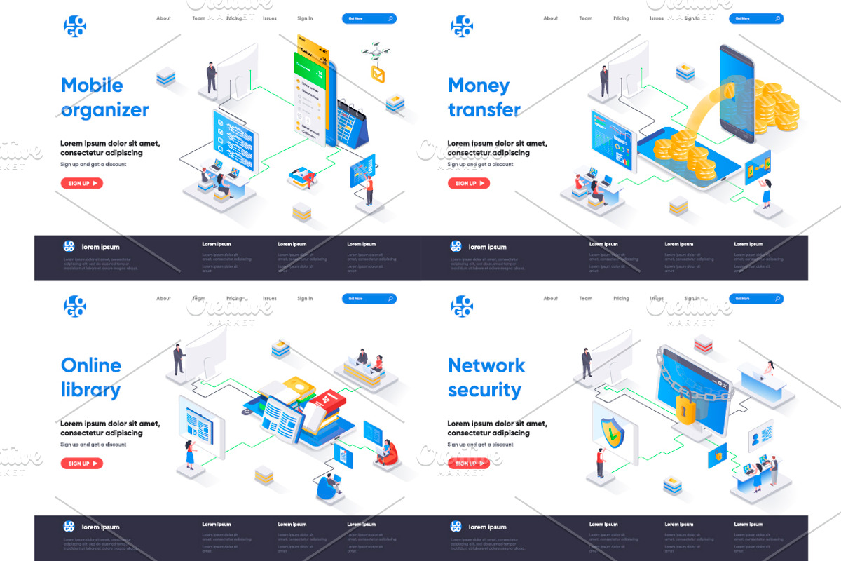 Isometric Landing Page Template, an Illustration by alexdndz (Photo 24 of 29)