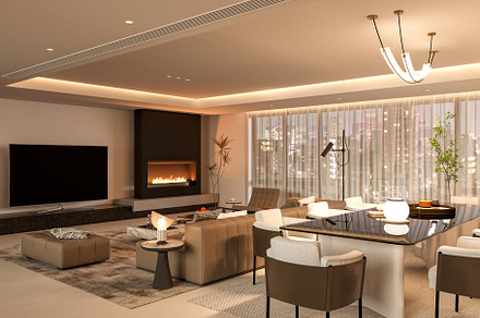 Elegant Living room: Warm Glow light