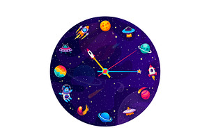 Galaxy Space Clock With Planets