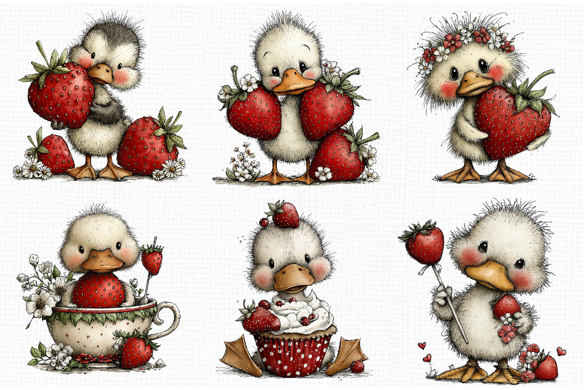 Whimsical Strawberry Duck Clipart, an Animal Illustration by Libby Wishes (Photo 2 of 5)