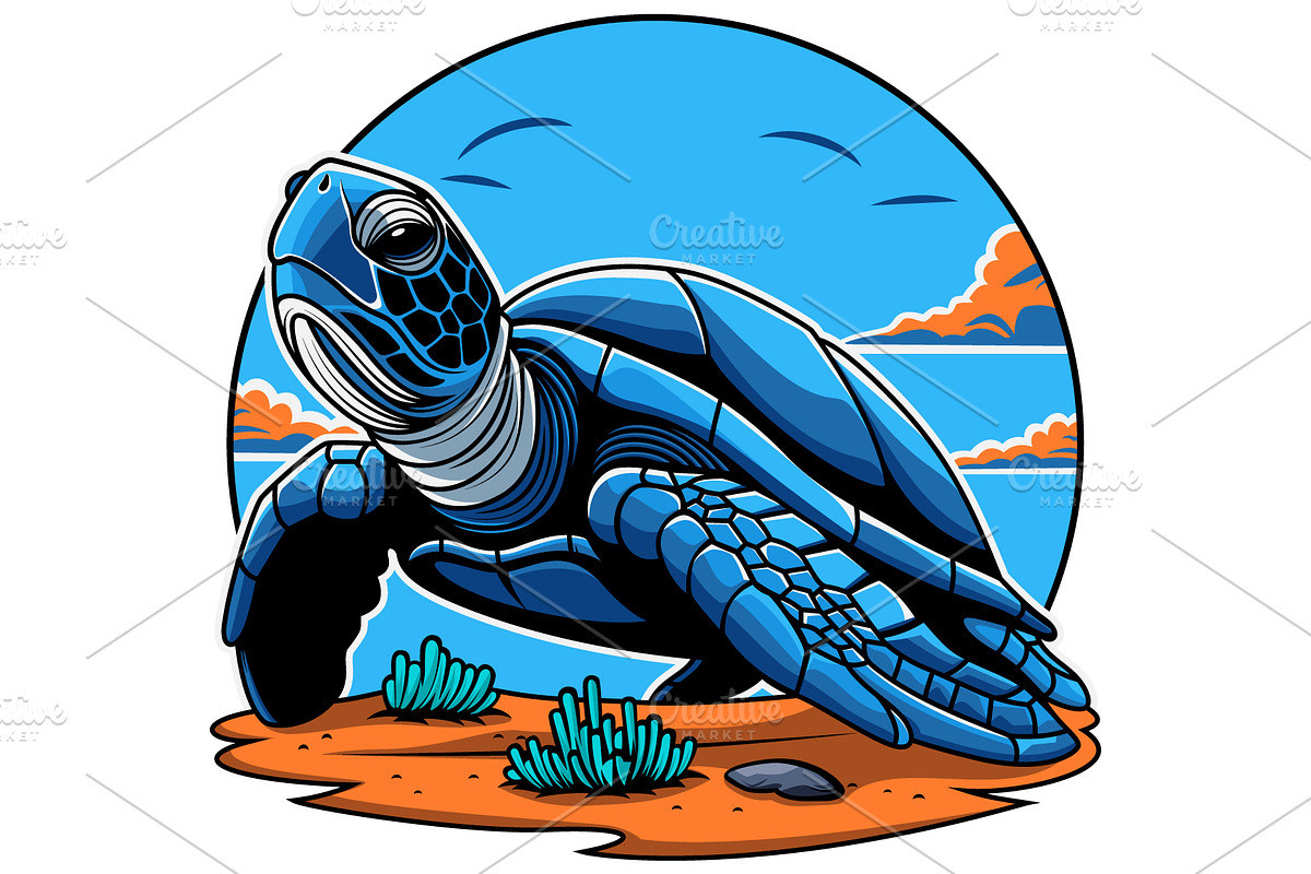 Blue Sea Turtle Vector Illustration, an Animal Illustration by Ghagra (Photo 2 of 3)