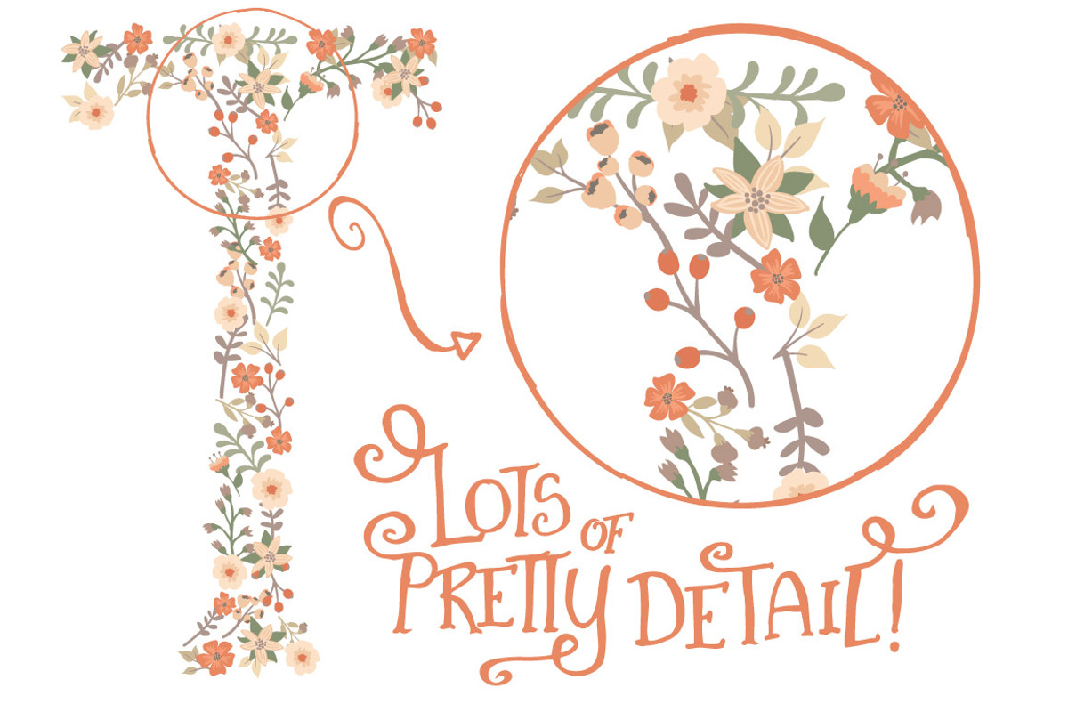 Peach Floral Alphabet Vectors & PNGs, an Illustration by Amanda Ilkov (Photo 4 of 5)