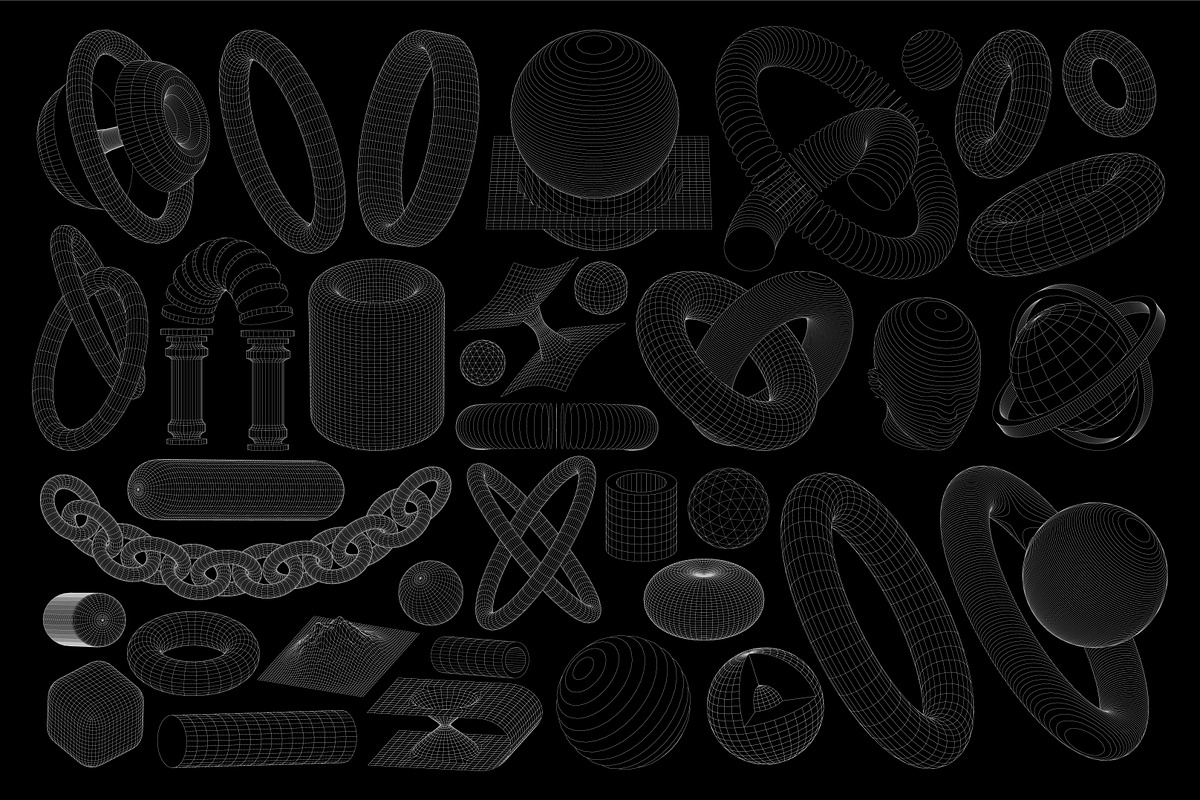 WIREFRAME GEOMETRIC ELEMENTS, an Object Graphic by BonkiStudio (Photo 1 of 11)