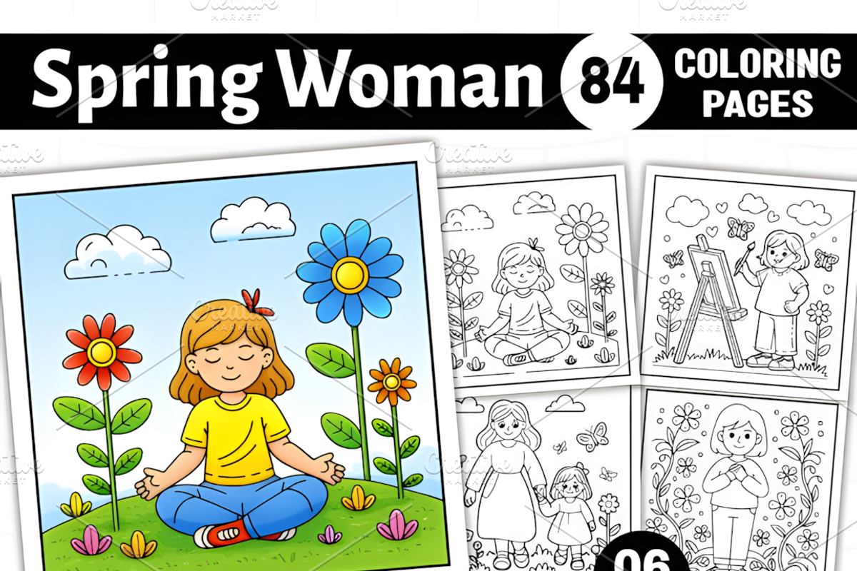 Spring Woman Coloring Pages, a Decorative Illustration by Ink Gallery (Photo 1 of 9)