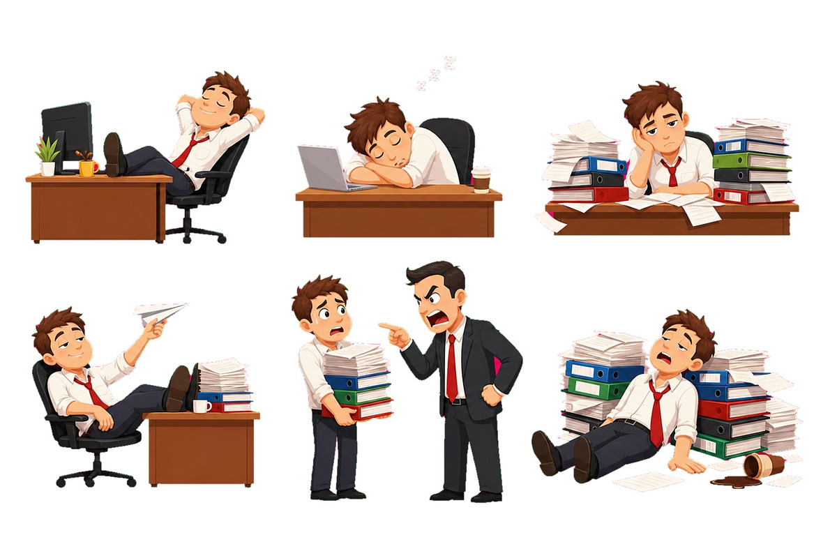 Cartoon office worker in lazy and, a Technology Illustration by ZinetroN (Photo 1 of 3)