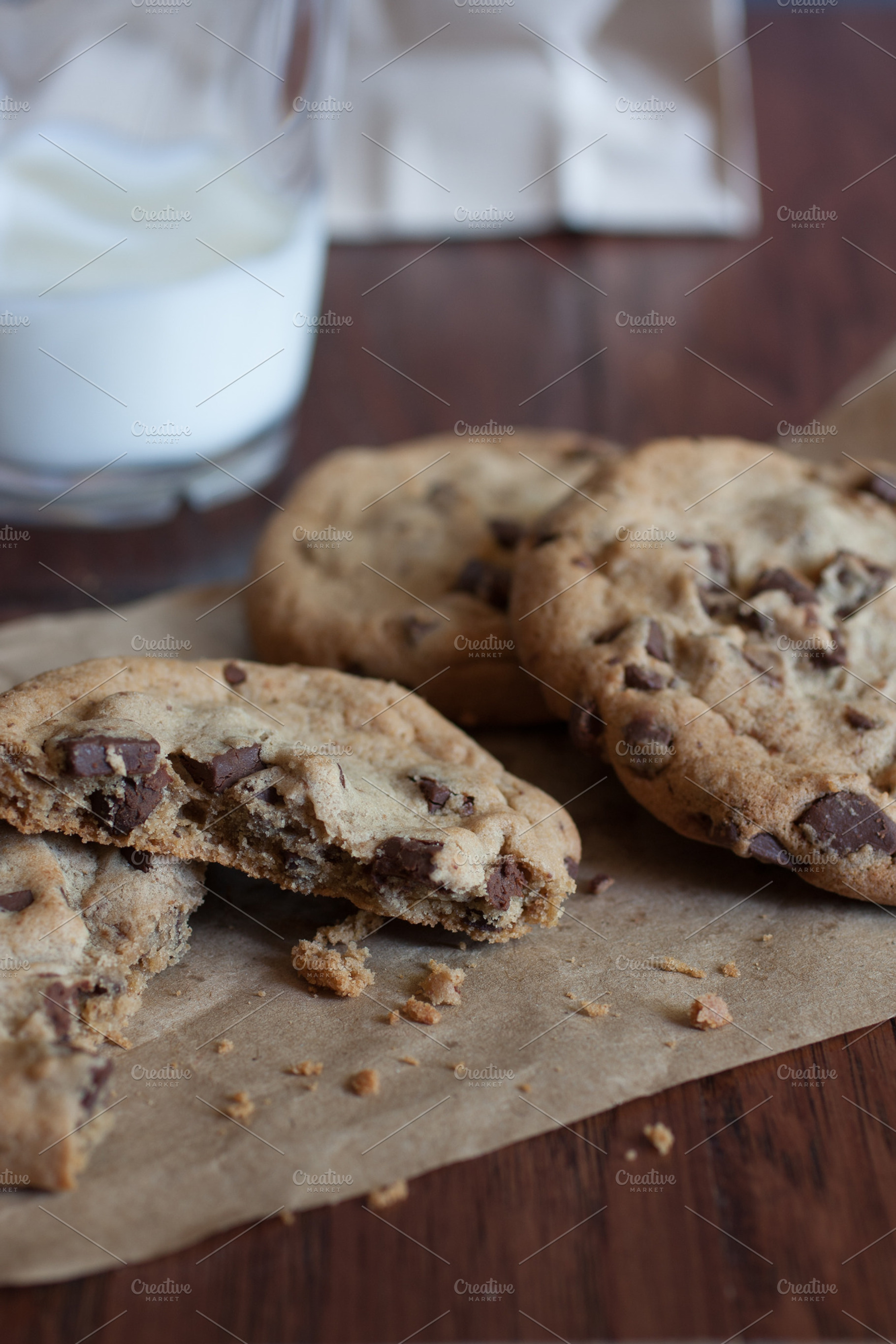 Chocolate chunk cookies stock photo containing baked and brown, a Food & Drink Photo by Southern Light