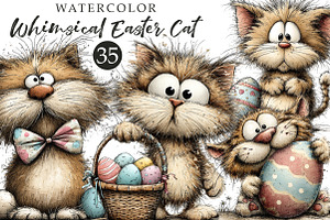 Whimsical Easter Cat Clipart, an Illustration by OK Design