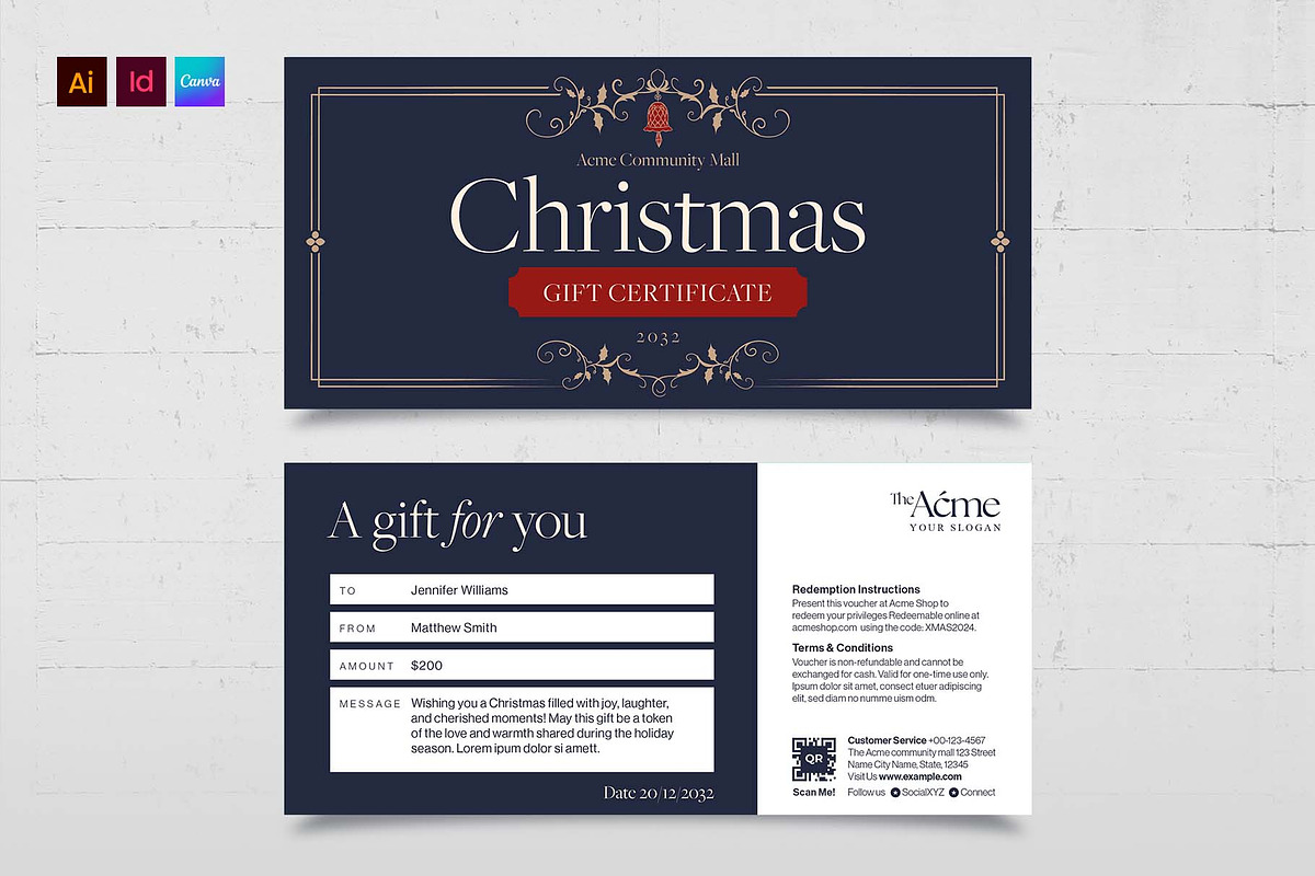 Christmas Gift Certificate Template, a Stationery Template by BrandPacks (Photo 1 of 5)