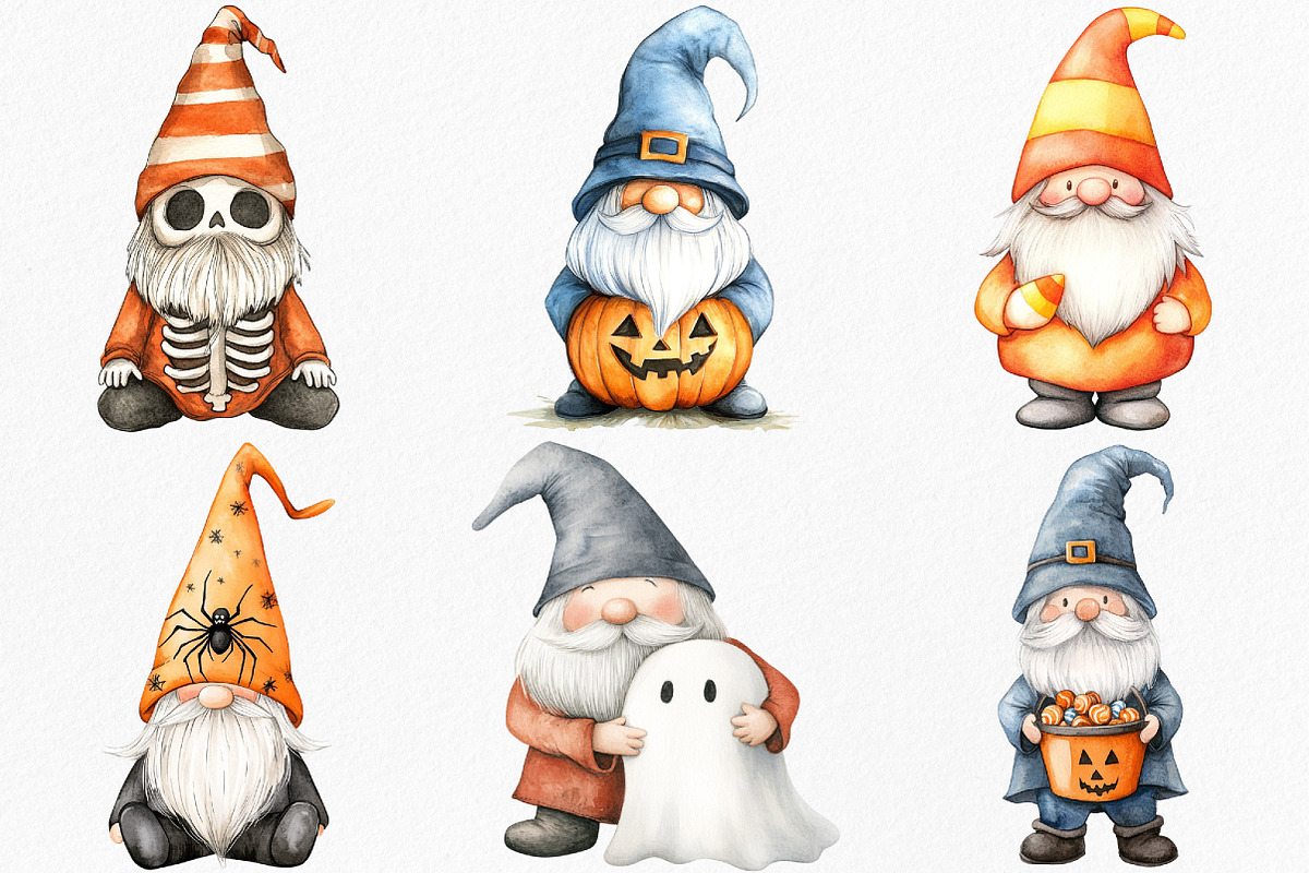 Watercolor Kawaii Halloween Gnome, an Illustration by Canvas Craft (Photo 3 of 7)