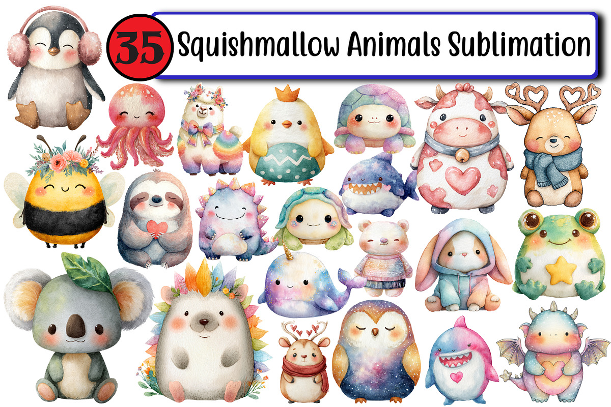 Squishmallow Animals Sublimation, an Illustration by Design Market (Photo 1 of 3)