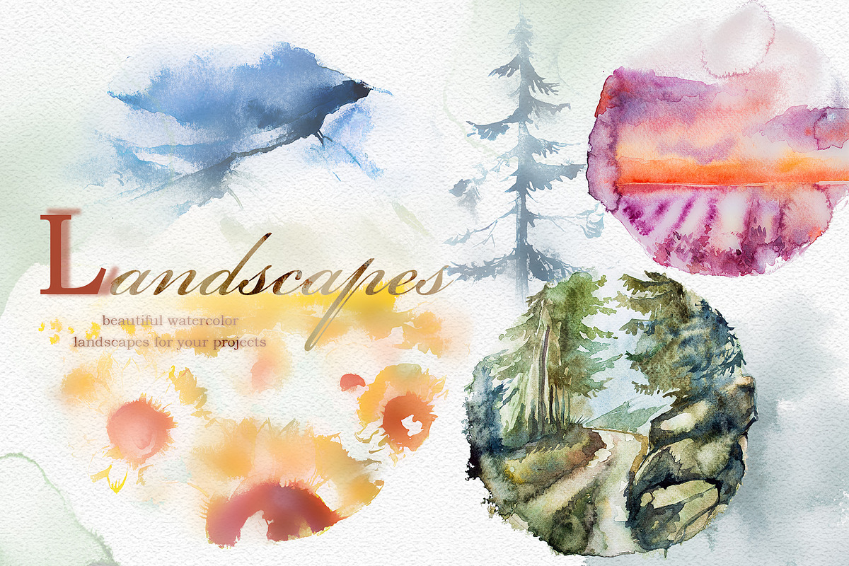 Watercolor Landscapes Clipart Set, a Seasonal Illustration by ArtCreationsDesign (Photo 1 of 7)