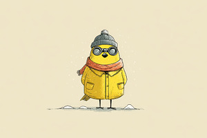 Bird wearing coat and hat in winter, a Photo by Beautiful things