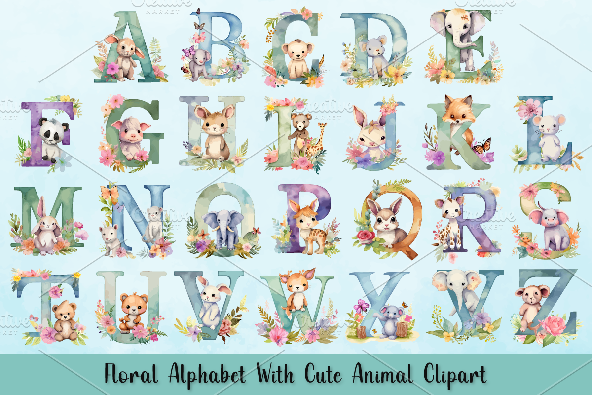Floral Alphabet With Cute Animal Set, an Education Illustration by Genius Graph (Photo 1 of 6)