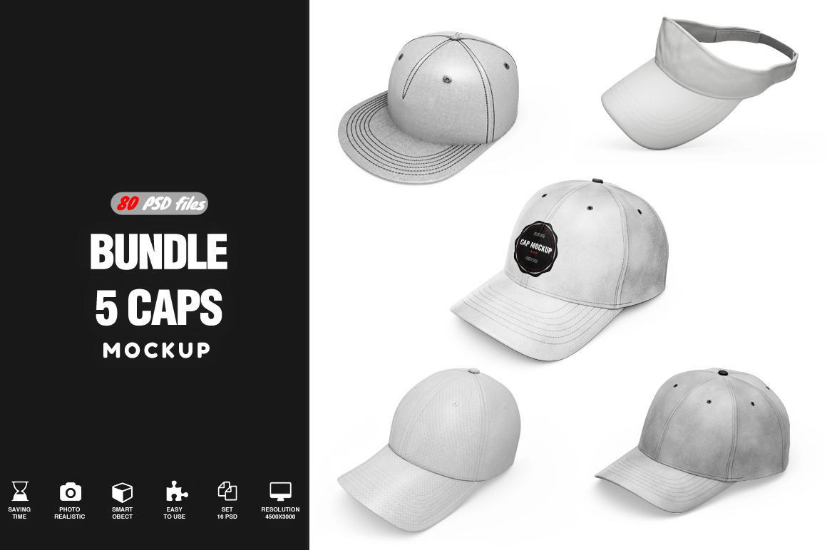Bundle Caps Mockup 80 PSD files | Advertising Mockups ~ Creative Market