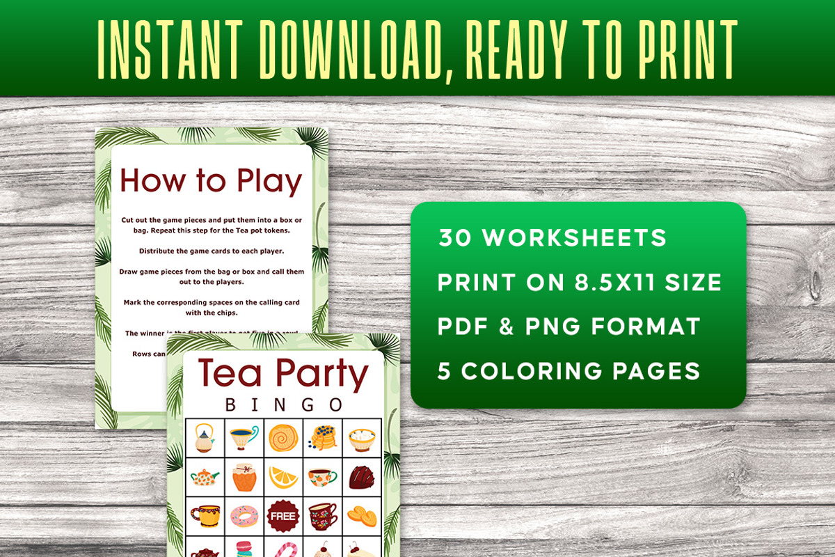 Tea Party Bingo Game Printable, a Print Template by Graphicsnext