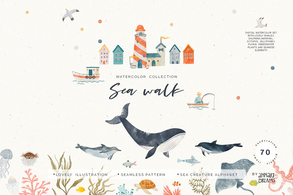Watercolor Sea collection, an Animal Illustration by annartdreams (Photo 1 of 13)