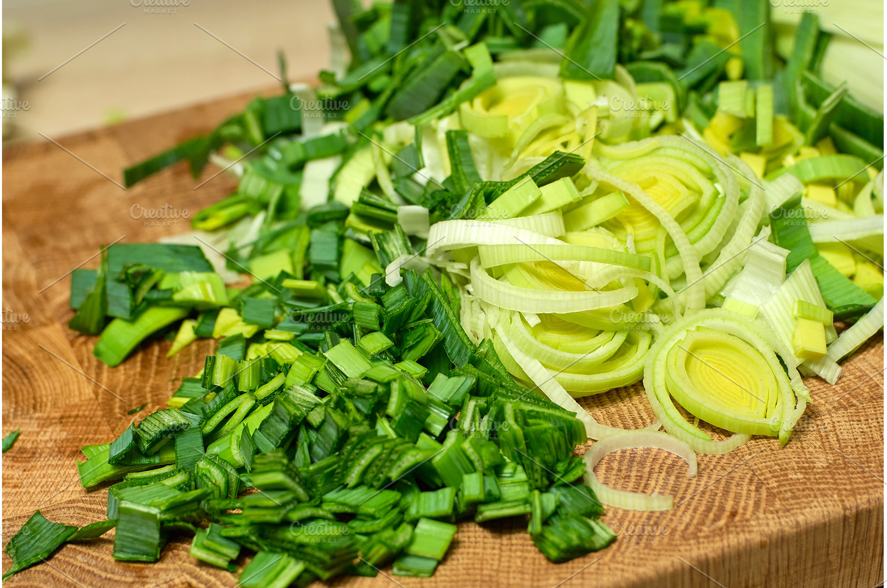 Chopped green onions are placed on a, a Food & Drink Photo by darksoul72