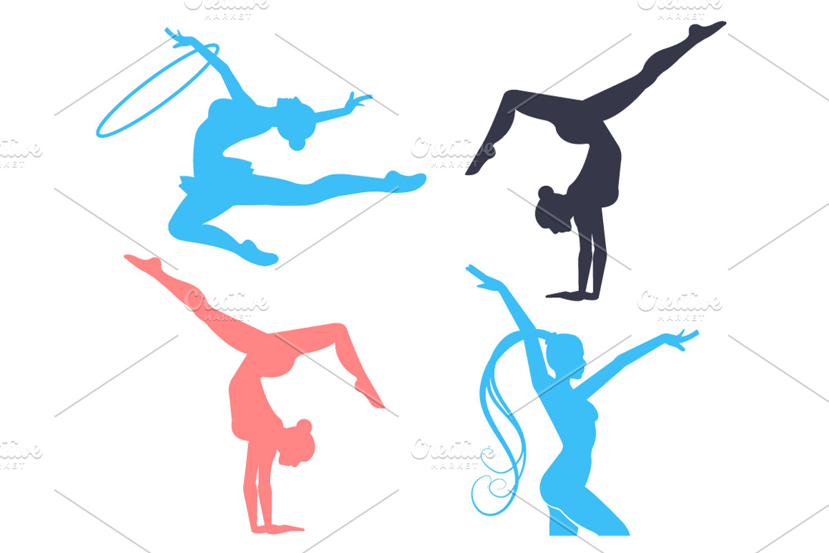 Gymnastics Women Silhouettes Set, a Person Illustration by Magurok