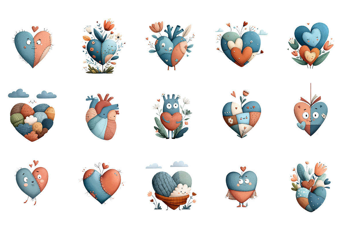 patchwork heart valentine clipart, an Illustration by DreamArtGraphic (Photo 2 of 4)