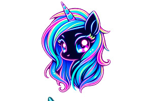 Neon Unicorn Silhouette PNG Set