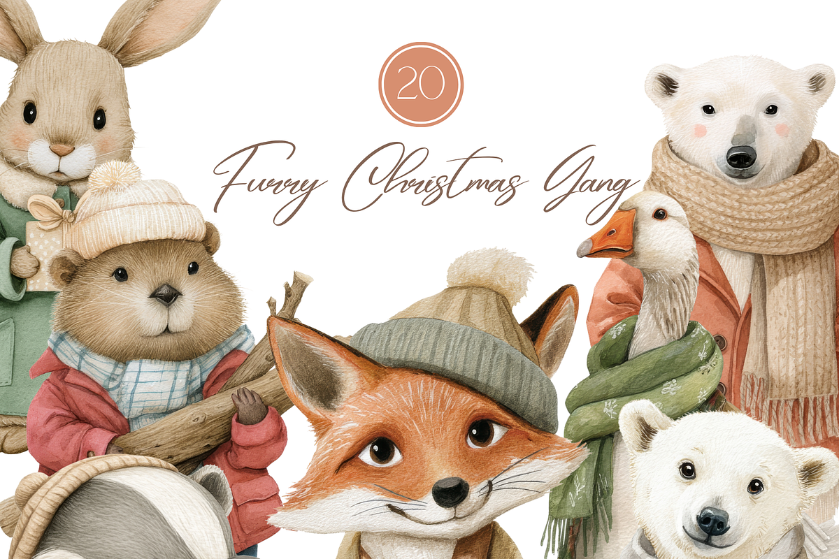 Christmas Animals Clipart Set, a Decorative Illustration by Pati Paints (Photo 1 of 7)