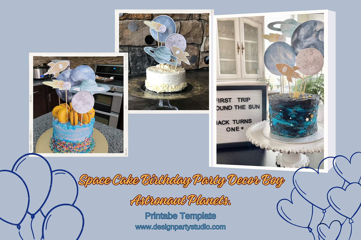 Space Cake Birthday Party Decor Boy, a Print Template by designpartystudio