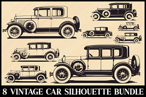 8 Vintage Car Silhouette Bundle, an Illustration by Creativeshirt