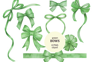 Watercolor Green Bows Collection, an Object Illustration by Natikka Art