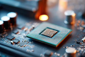 Close-up of a computer processor on a motherboard, a Technology Photo by AlyaAnd