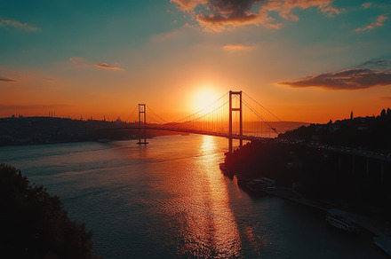 Bosphorus bridge drone shot at sunse, a Photo by Iftikhar Alam