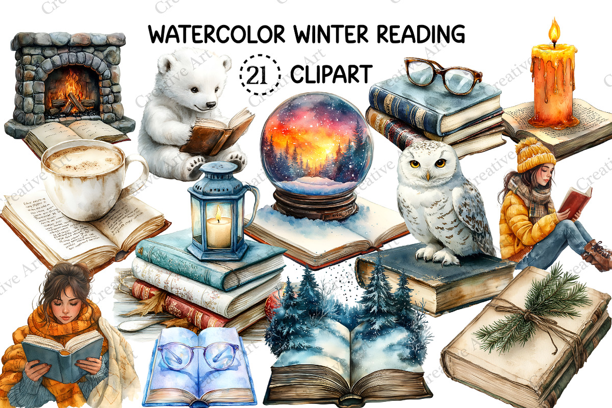 Winter Reading Clip Art, an Illustration by Creative Art (Photo 1 of 8)