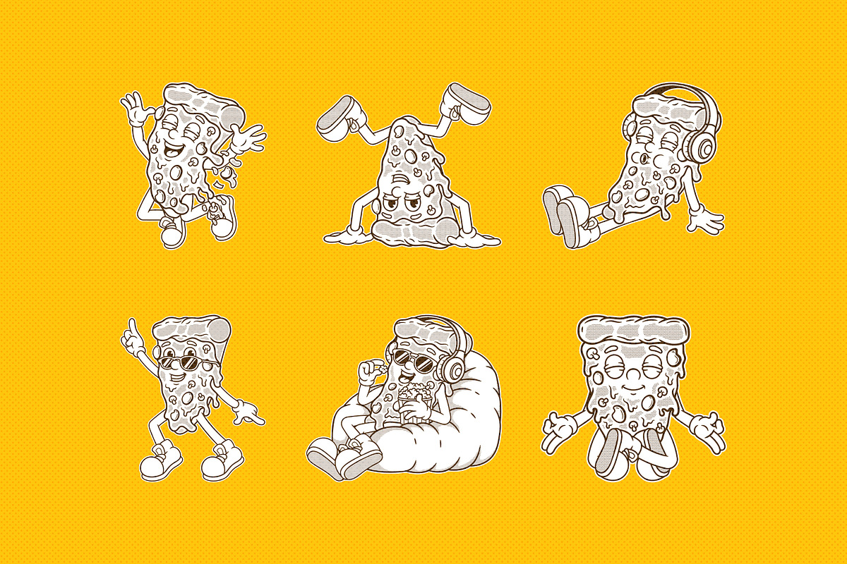 Groovy Pizza Retro Illustration, a Food Illustration by Decoconio Design (Photo 3 of 7)